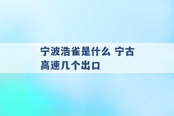 宁波浩雀是什么 宁古高速几个出口 -第1张图片-电信联通移动号卡网