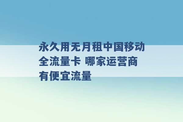 永久用无月租中国移动全流量卡 哪家运营商有便宜流量 -第1张图片-电信联通移动号卡网