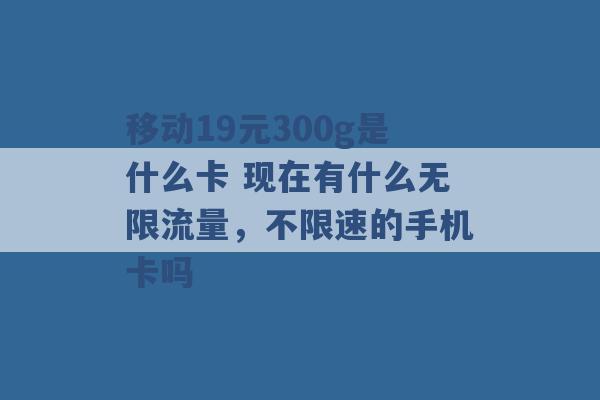 移动19元300g是什么卡 现在有什么无限流量，不限速的手机卡吗 -第1张图片-电信联通移动号卡网