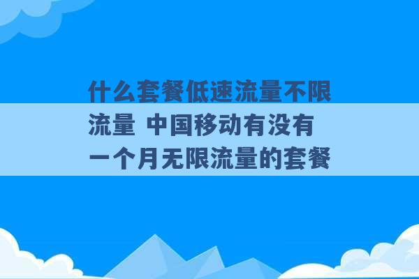 什么套餐低速流量不限流量 中国移动有没有一个月无限流量的套餐 -第1张图片-电信联通移动号卡网