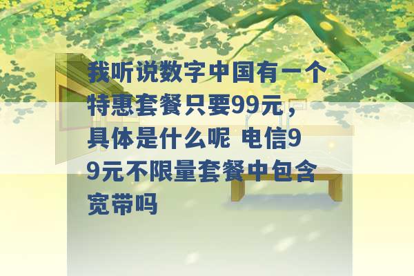 我听说数字中国有一个特惠套餐只要99元，具体是什么呢 电信99元不限量套餐中包含宽带吗 -第1张图片-电信联通移动号卡网