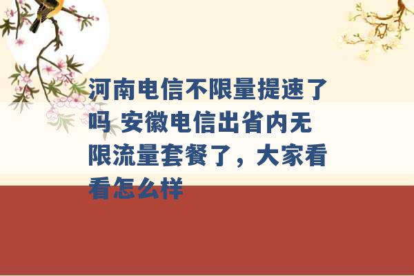 河南电信不限量提速了吗 安徽电信出省内无限流量套餐了，大家看看怎么样 -第1张图片-电信联通移动号卡网