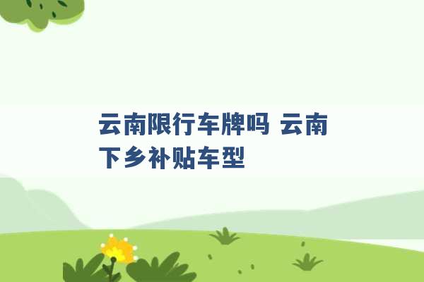 云南限行车牌吗 云南下乡补贴车型 -第1张图片-电信联通移动号卡网