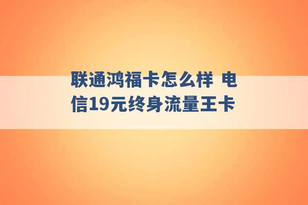 联通鸿福卡怎么样 电信19元终身流量王卡 -第1张图片-电信联通移动号卡网