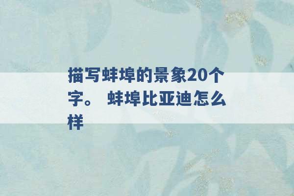 描写蚌埠的景象20个字。 蚌埠比亚迪怎么样 -第1张图片-电信联通移动号卡网