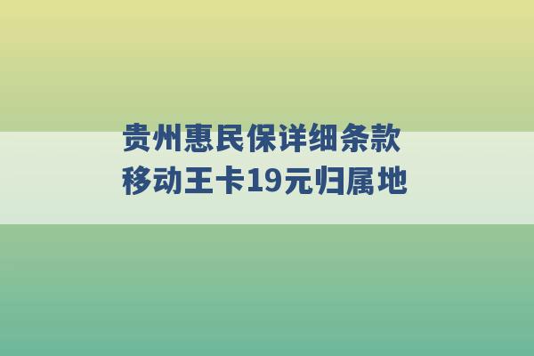 贵州惠民保详细条款 移动王卡19元归属地 -第1张图片-电信联通移动号卡网