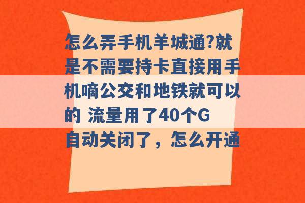 怎么弄手机羊城通?就是不需要持卡直接用手机嘀公交和地铁就可以的 流量用了40个G自动关闭了，怎么开通 -第1张图片-电信联通移动号卡网