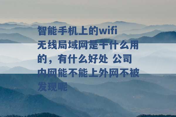 智能手机上的wifi无线局域网是干什么用的，有什么好处 公司内网能不能上外网不被发现呢 -第1张图片-电信联通移动号卡网