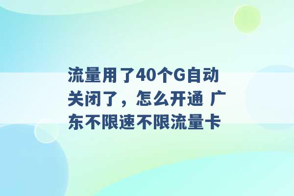 流量用了40个G自动关闭了，怎么开通 广东不限速不限流量卡 -第1张图片-电信联通移动号卡网