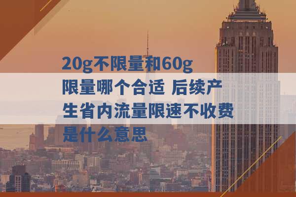 20g不限量和60g限量哪个合适 后续产生省内流量限速不收费是什么意思 -第1张图片-电信联通移动号卡网