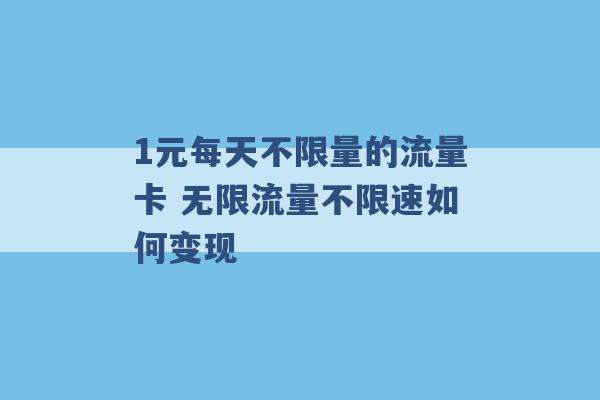 1元每天不限量的流量卡 无限流量不限速如何变现 -第1张图片-电信联通移动号卡网