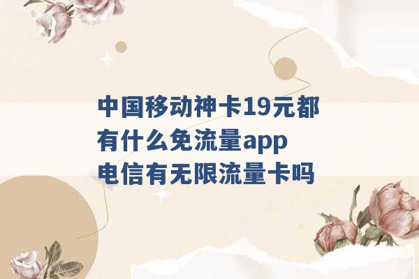 中国移动神卡19元都有什么免流量app 电信有无限流量卡吗 -第1张图片-电信联通移动号卡网