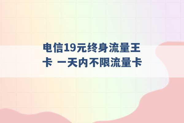 电信19元终身流量王卡 一天内不限流量卡 -第1张图片-电信联通移动号卡网