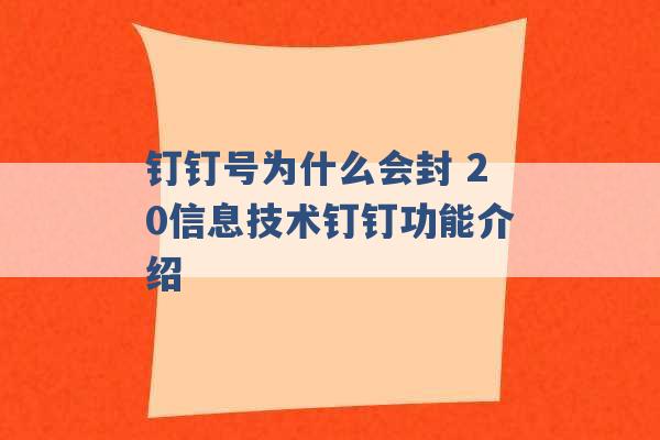 钉钉号为什么会封 20信息技术钉钉功能介绍 -第1张图片-电信联通移动号卡网