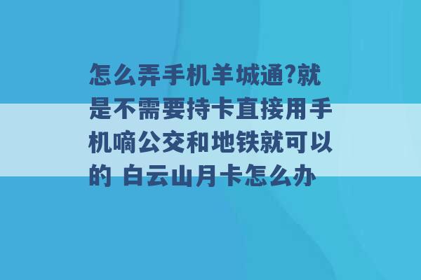 怎么弄手机羊城通?就是不需要持卡直接用手机嘀公交和地铁就可以的 白云山月卡怎么办 -第1张图片-电信联通移动号卡网