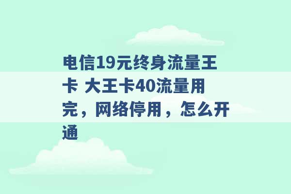 电信19元终身流量王卡 大王卡40流量用完，网络停用，怎么开通 -第1张图片-电信联通移动号卡网